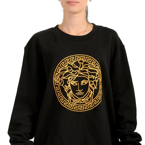 Versace Women's Black Medusa Head Logo Print Oversized Sweatshirt US L IT 44 - Picture 1 of 6